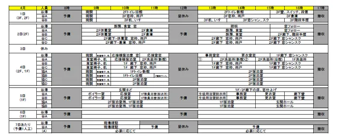 スケジュール例 学校設備清掃工程表例