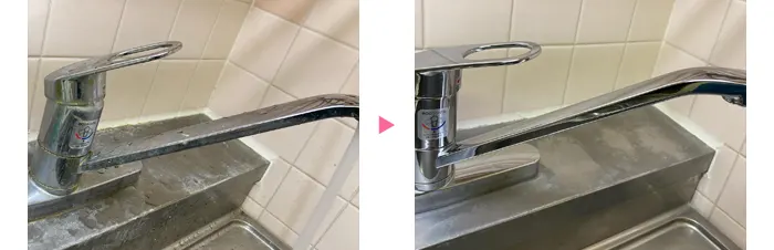 キッチンの水栓金具、蛇口クリーニング例
